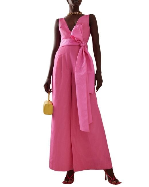 Oscar de la Renta Cotton Blend Wide Leg Jumpsuit French Pink