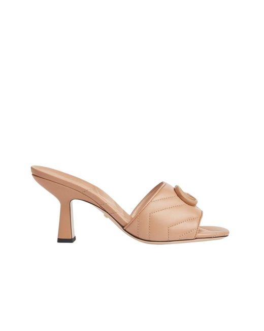 Gucci Pink Double G Beige Leather Slide Sandals