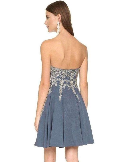 Marchesa Blue Embroidered Floral Strapless Dress