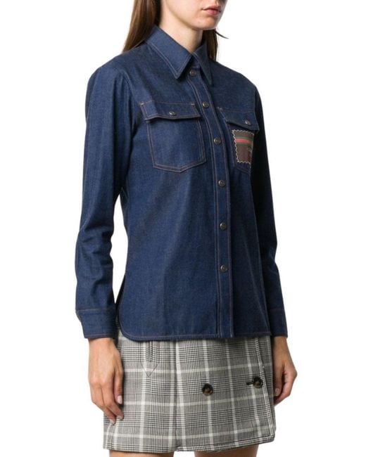 Gucci Blue Logo-patch Denim Shirt