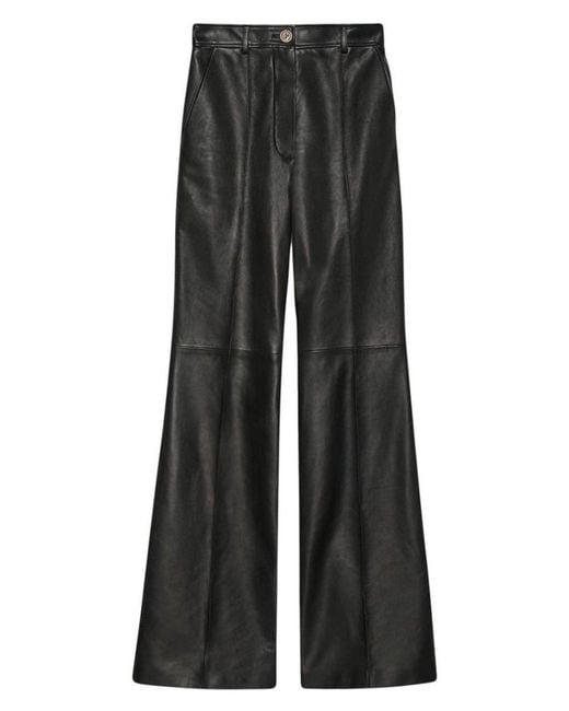 Gucci Gray Black Plonge Leather Flare Trousers