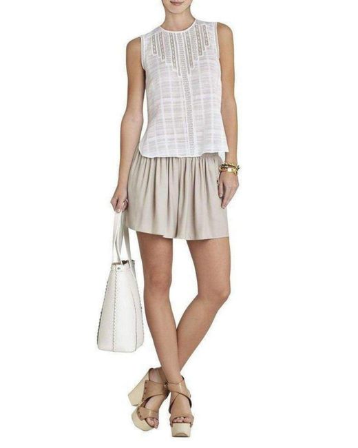 BCBGMAXAZRIA White Marci Sleeveless Lace-trim Top