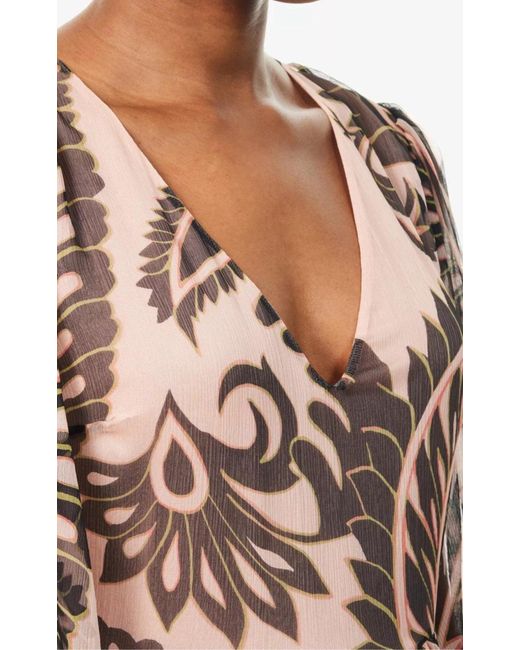 Etro Brown Printed V-neck Silk Dress