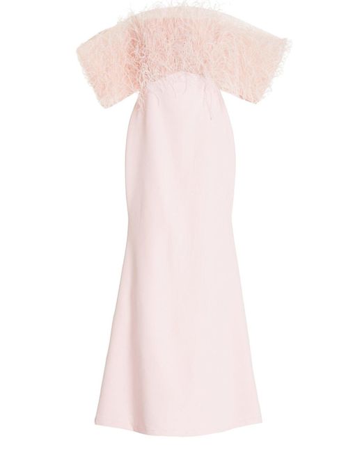 Aliétte Pink Feather Trim Off-the-shoulder Gown