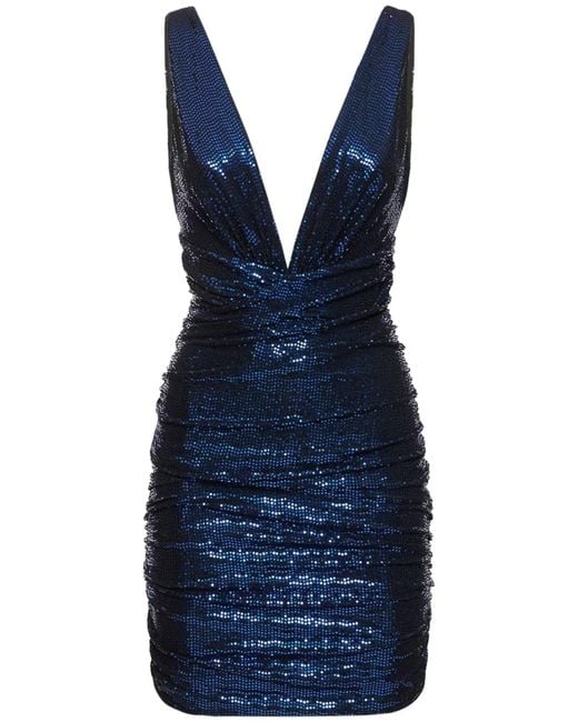 Alexandre Vauthier Blue Sequinned V-neck Mini Dress