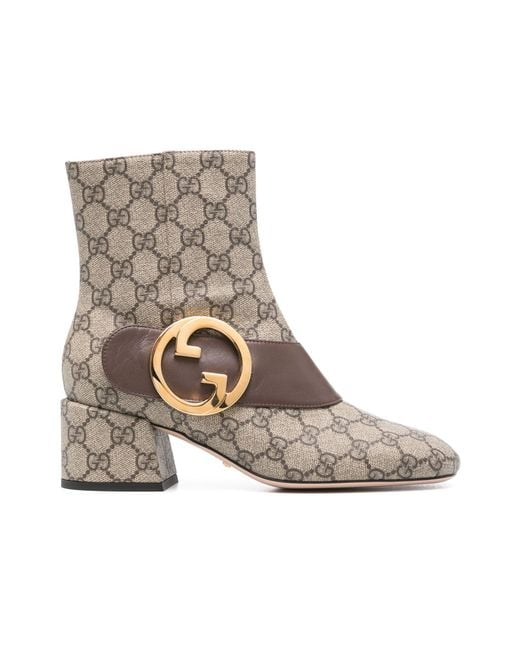 Gucci Brown Blondie Canvas & Leather Ankle Bootie