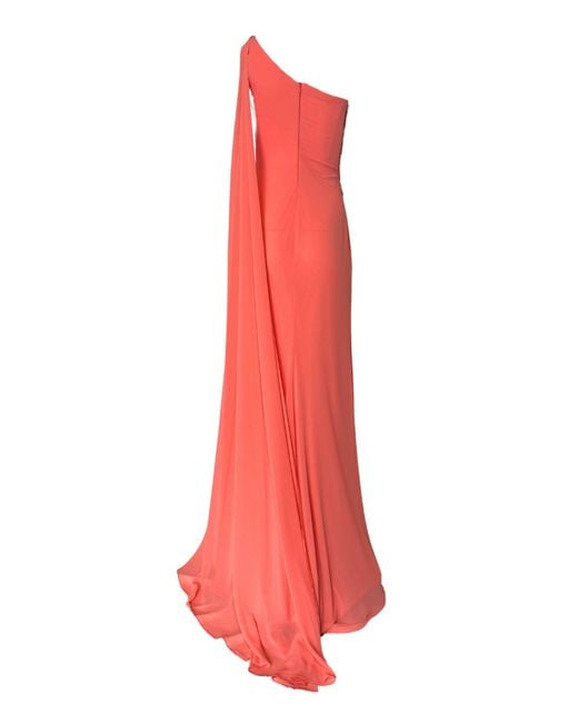 Cult Moda Red One Shoulder Beaded Gown In Coral