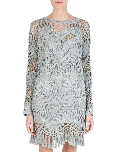Chloé Gray Fringed Macrame Dress
