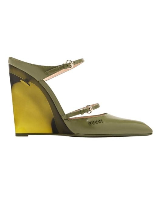 Gucci Green Christy 110 Wedge Mules