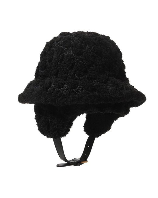 Gucci Black Curly Gg Eco Fur Hat With Ear Flaps for men