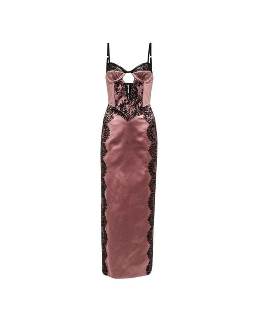 Gucci Red Lace-trimmed Silk Satin Midi Dress