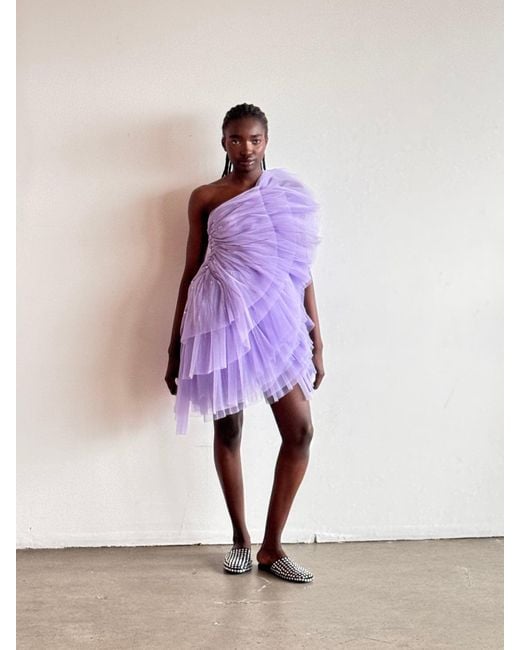 Pamella Roland Purple Pleated Tulle Mini Dress
