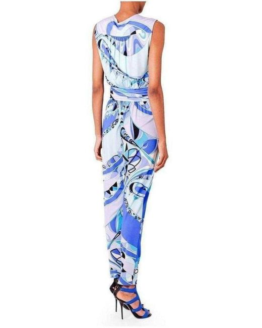Emilio Pucci Blue Print Cross Front Jumpsuit