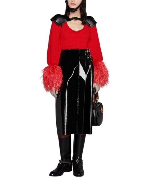 Gucci High Waisted Black Vinyl Midi Skirt
