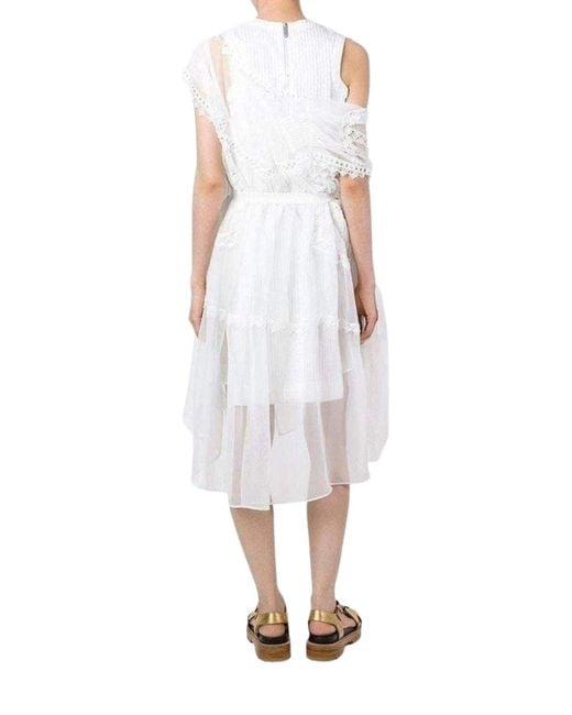 Sacai Lace Trim White Seersucker Dress