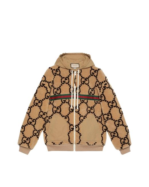 Gucci Natural GG Pattern Wool Fleece Jacket