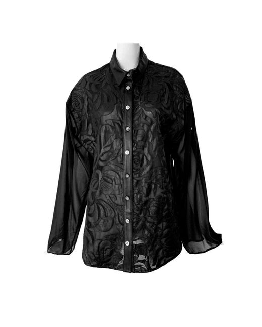 Versace Black Silk Cut Out Leather Applique Shirt It 42 (us 6)