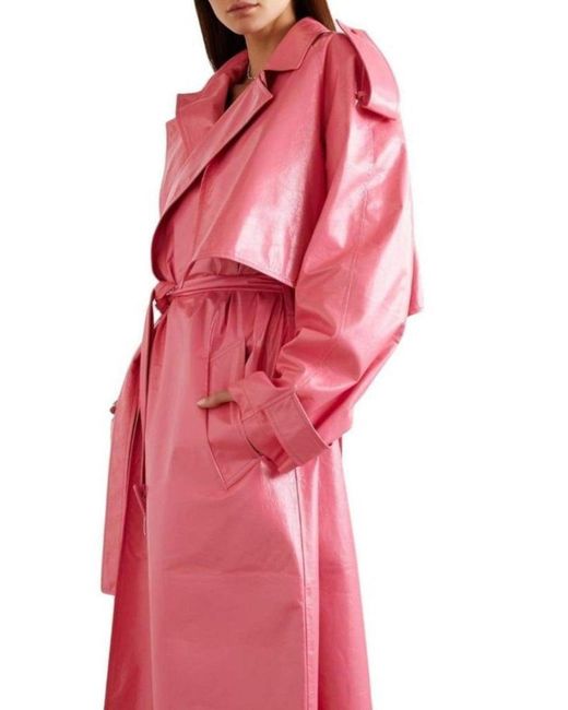 Bottega Veneta Pink Convertible Crinkled Glossed-leather Trench Coat