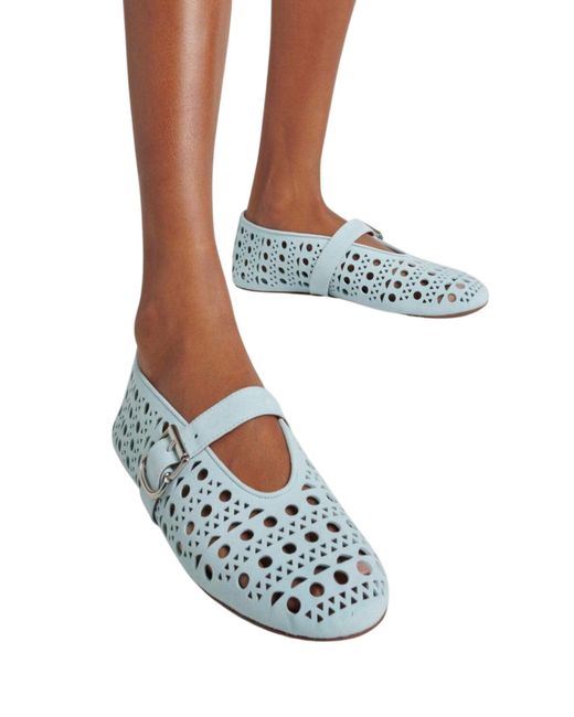 Alaïa Blue Perforated Nappa Leather Ballerina Flats