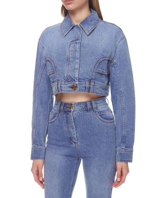 Balmain Blue Cropped Denim Jacket Fr 36 (us 4)