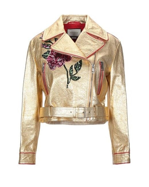 Gucci Metallic Leather Short Biker Jacket It 40 (us 4)