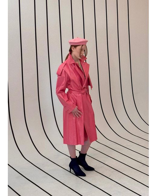 Bottega Veneta Pink Convertible Crinkled Glossed-leather Trench Coat
