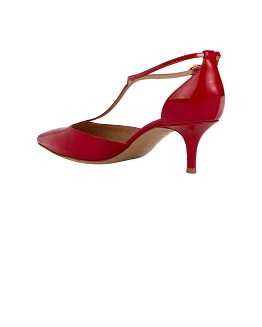 Gianvito Rossi Red Ribbon T-bar Patent Leather Pumps