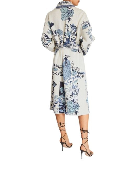 Etro Blue Floral Print Wrap Coat