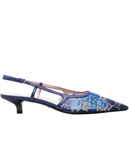 Gucci Blue GG Crystal Slingback Heels 30mm