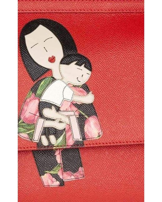 Dolce & Gabbana Red Family Print Sicily Tote Bag Regular