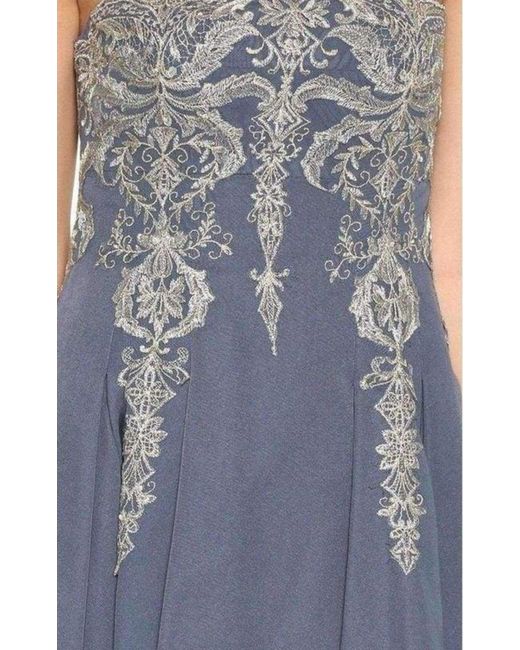 Marchesa Blue Embroidered Floral Strapless Dress