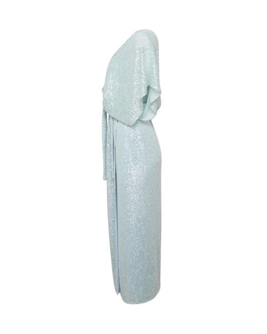 Kiton Blue Micro Sequin Column Dress With Draped Overlay