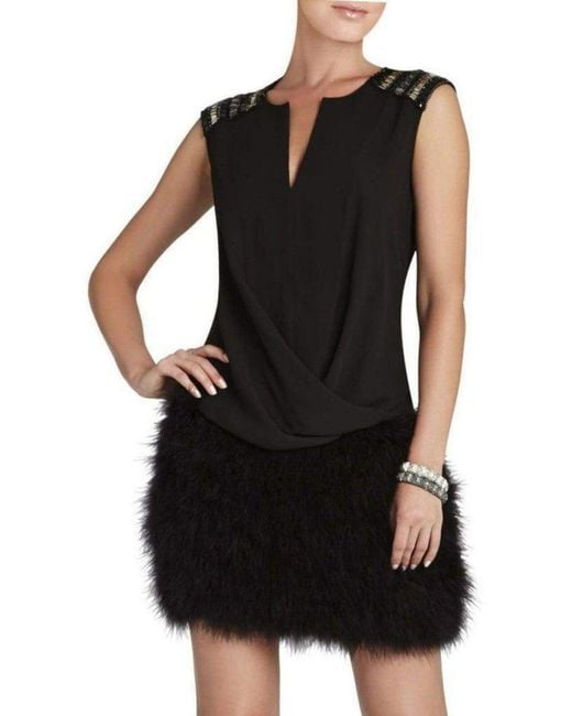 BCBGMAXAZRIA Black Gisele Front Draped Sleeveless Beaded Blouse