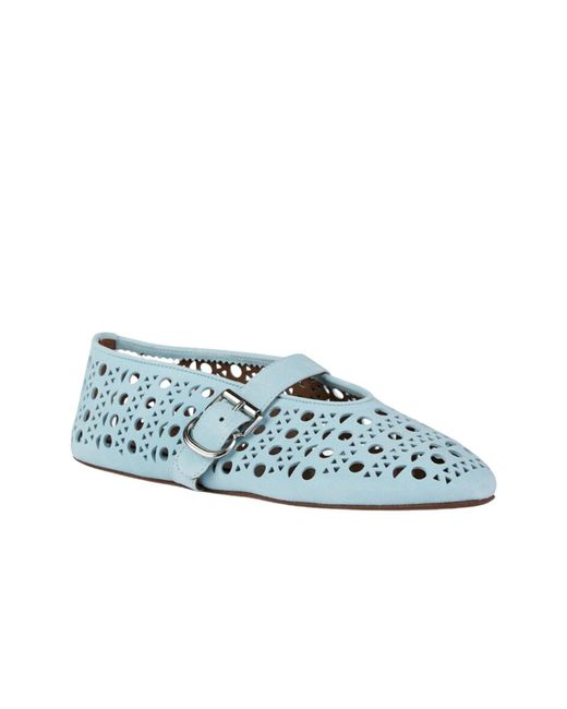 Alaïa Blue Perforated Nappa Leather Ballerina Flats