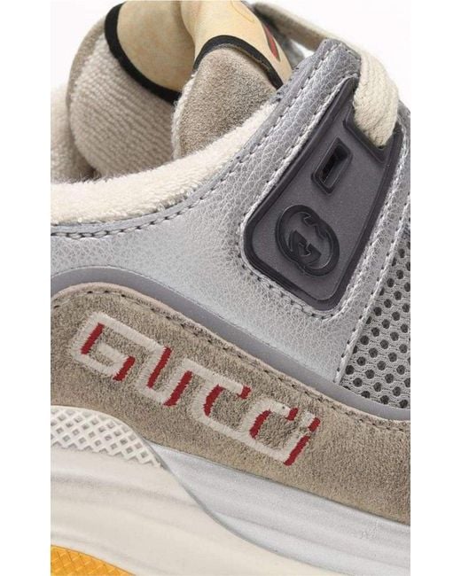 Gucci White Ultrapace Metallic Leather Distressed Suede Sneakers It 36