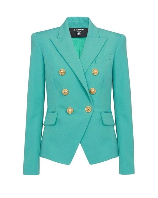 Balmain Green Peak Lapels Wool Double Breasted Blazer