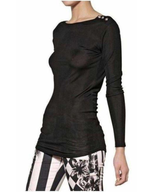 Balmain Black Long Sleeve Open Back Cotton Blend Top