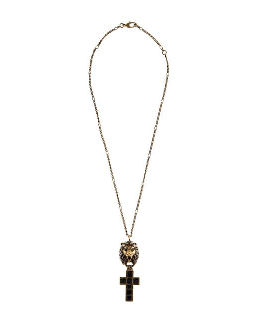 Gucci Metallic Lion Head Pendant Necklace