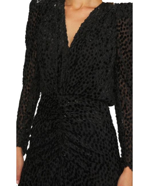 Isabel Marant Black Maray Metallic Printed Silk Midi Dress