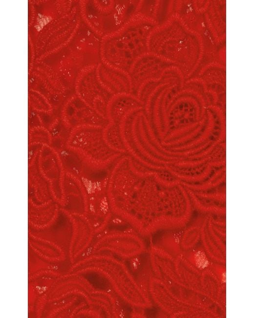 Valentino Red Floral Guipure Lace Pencil Skirt