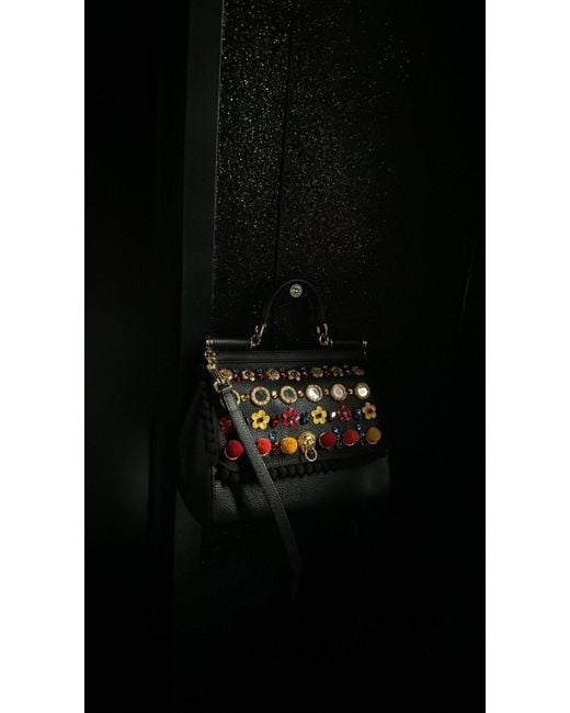 Dolce & Gabbana Black Sicily In Raffia Shoulder Leather Bag Us