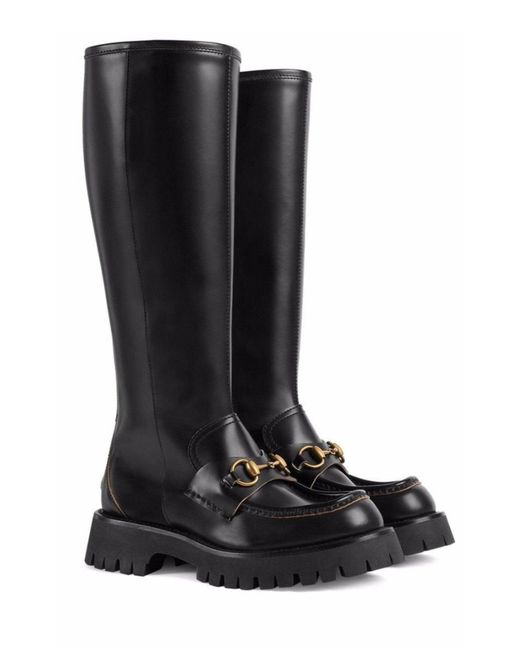 Gucci Black Horsebit Detail Knee-high Boots