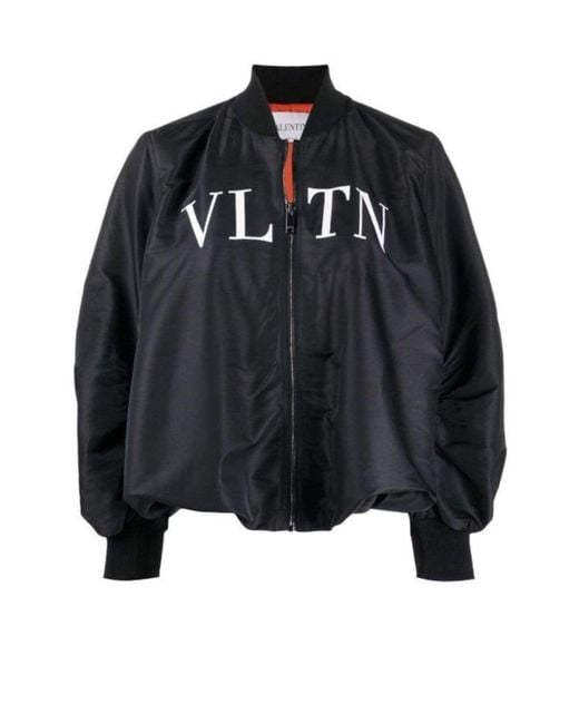 Valentino Black Ruched Printed Shell Bomber Jacket