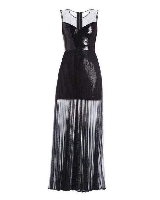 BCBGMAXAZRIA Black Cynthia Sequinned Detail Pleated Gown