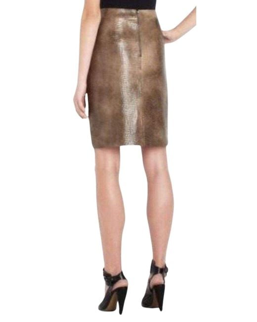 BCBGMAXAZRIA Brown Leather Embossed Skirt