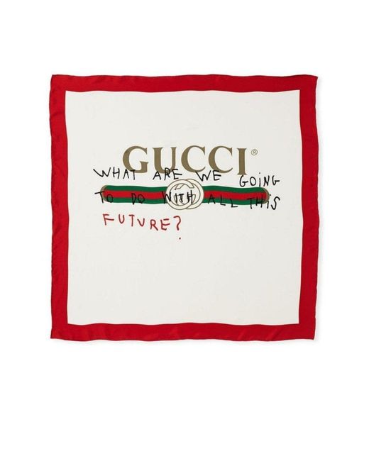 Gucci Red Future Foulard Silk Scarf L