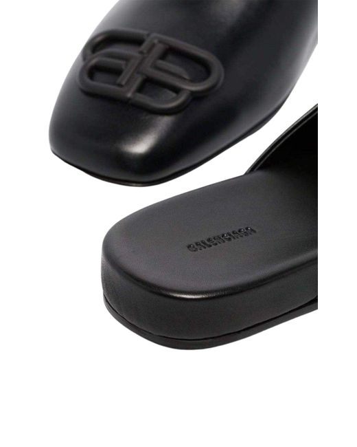 Balenciaga Black Bb Logo Leather Slipper Shoes