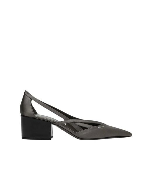 Prada Brown Pointy 55 Cutout Satin Pumps