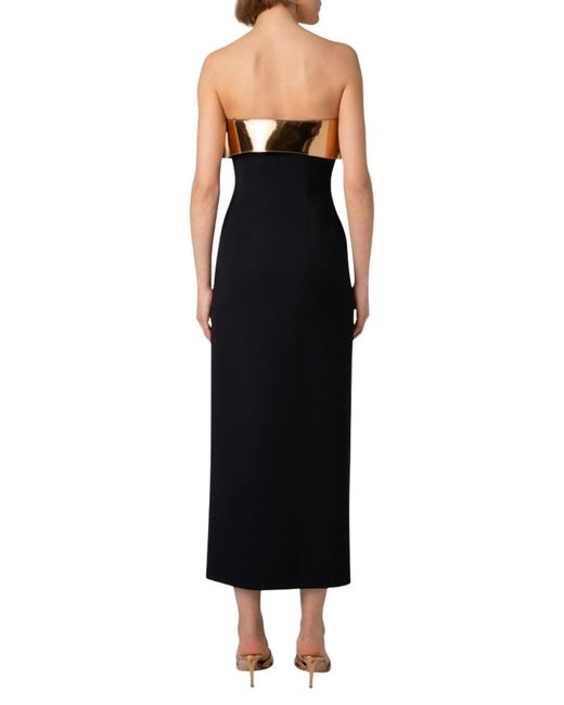 Akris Black Midi Cocktail Dress With Gold Leather Detail