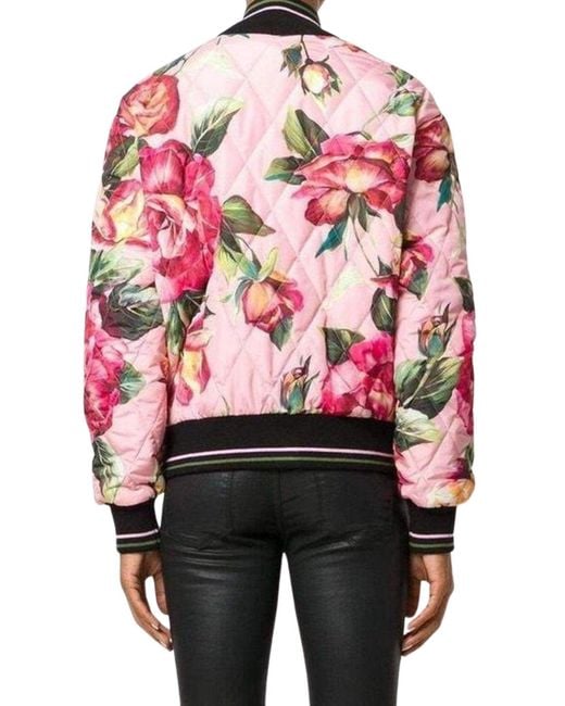 Dolce & Gabbana Pink Rose Print Bomber Jacket